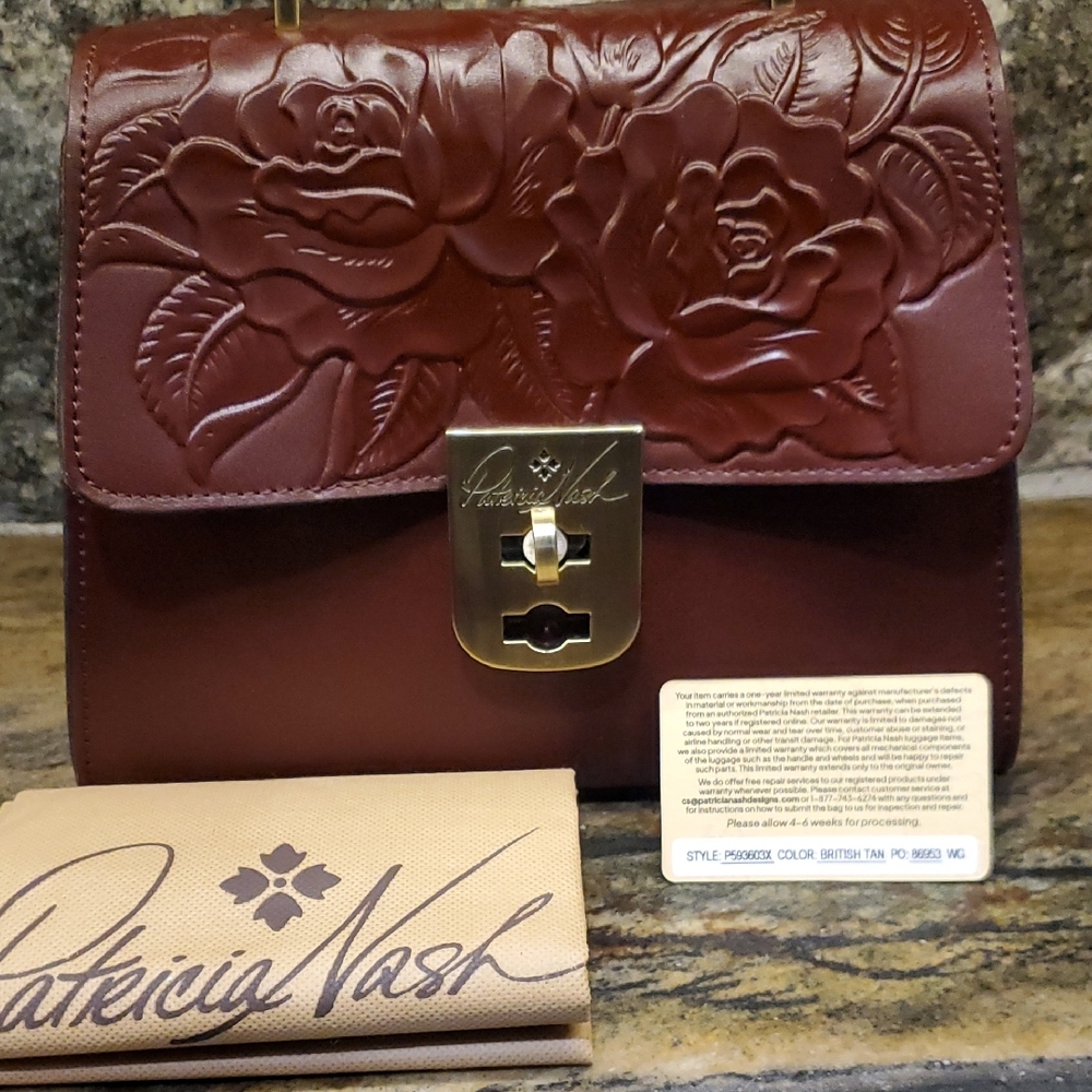 Patricia Nash Deep Red Embossed Leather Satchel - Picture 15 of 16